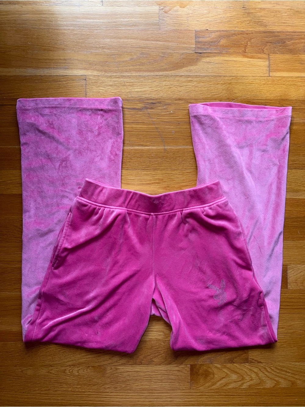 Playboy Pink Velour Flare Pants - Size Small